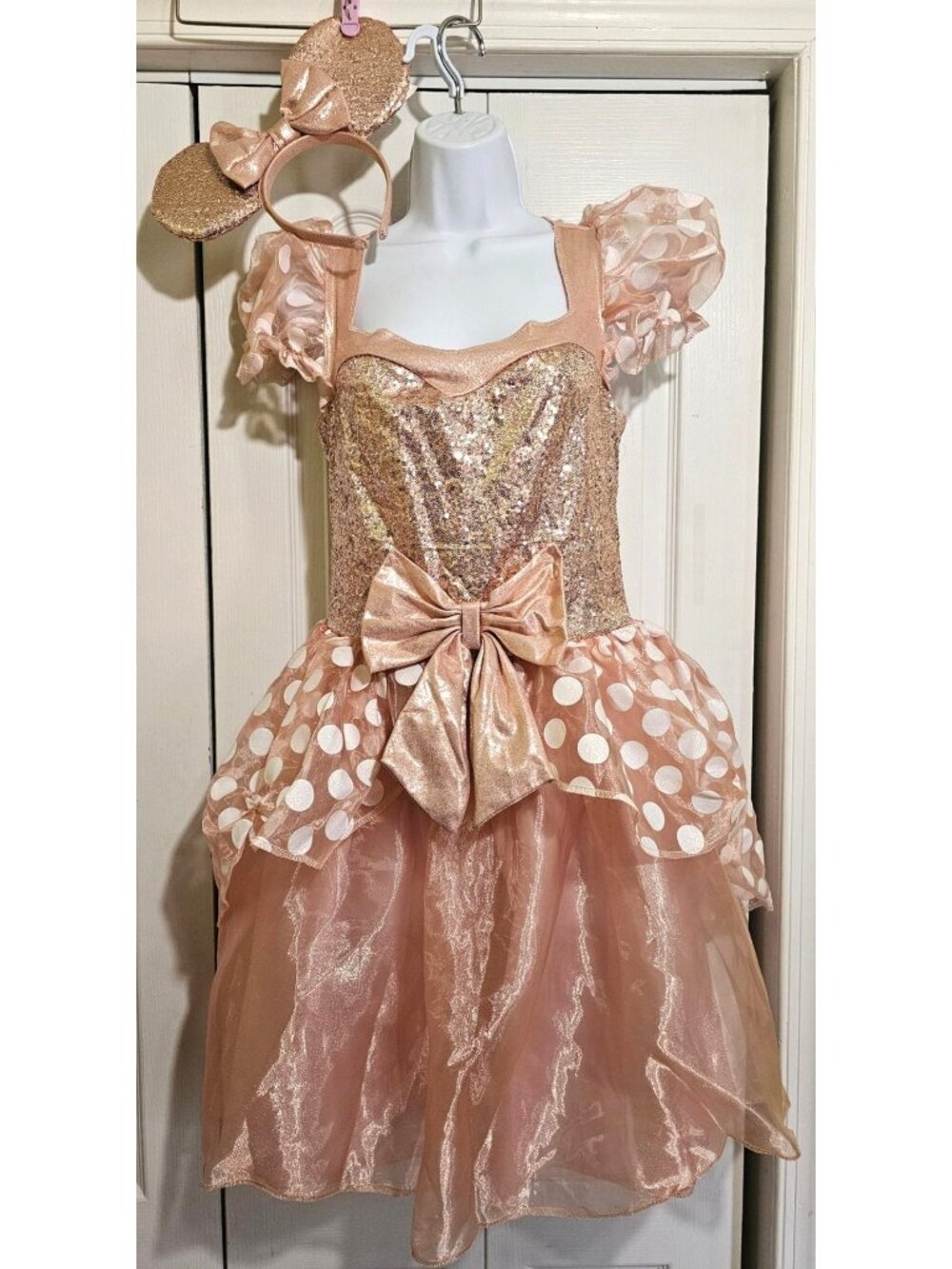 Minnie Mouse Rose Gold Costume Adult Dress Ears Polka Dot Disney Junior Disguise